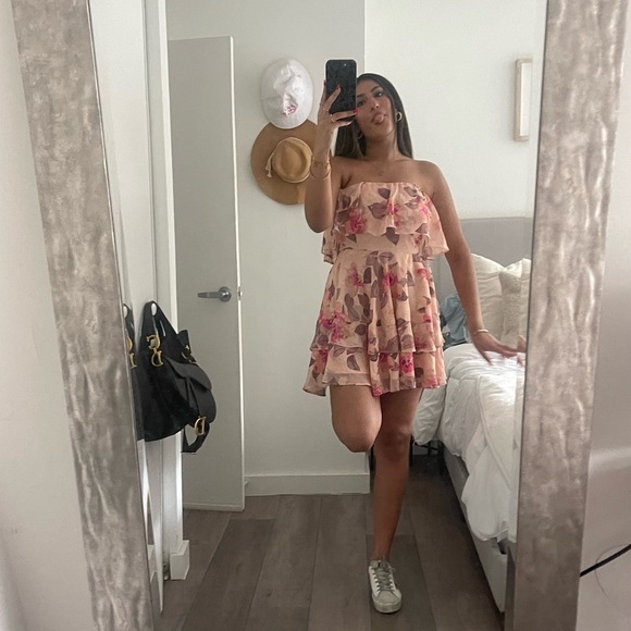 LULUS STRAPLESS FLORAL DRESS PINK MINI DRESS COCKTAIL - Picture 1 of 4